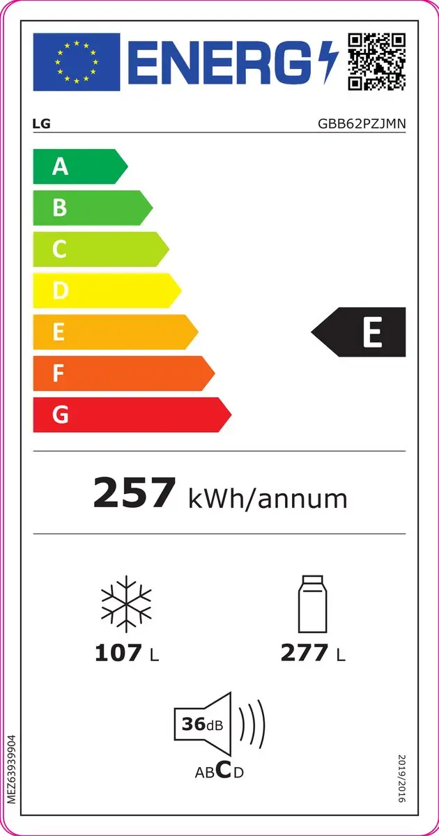 LG GBB62PZJMN Koelvriescombinatie 384L - Vriesvak 107L