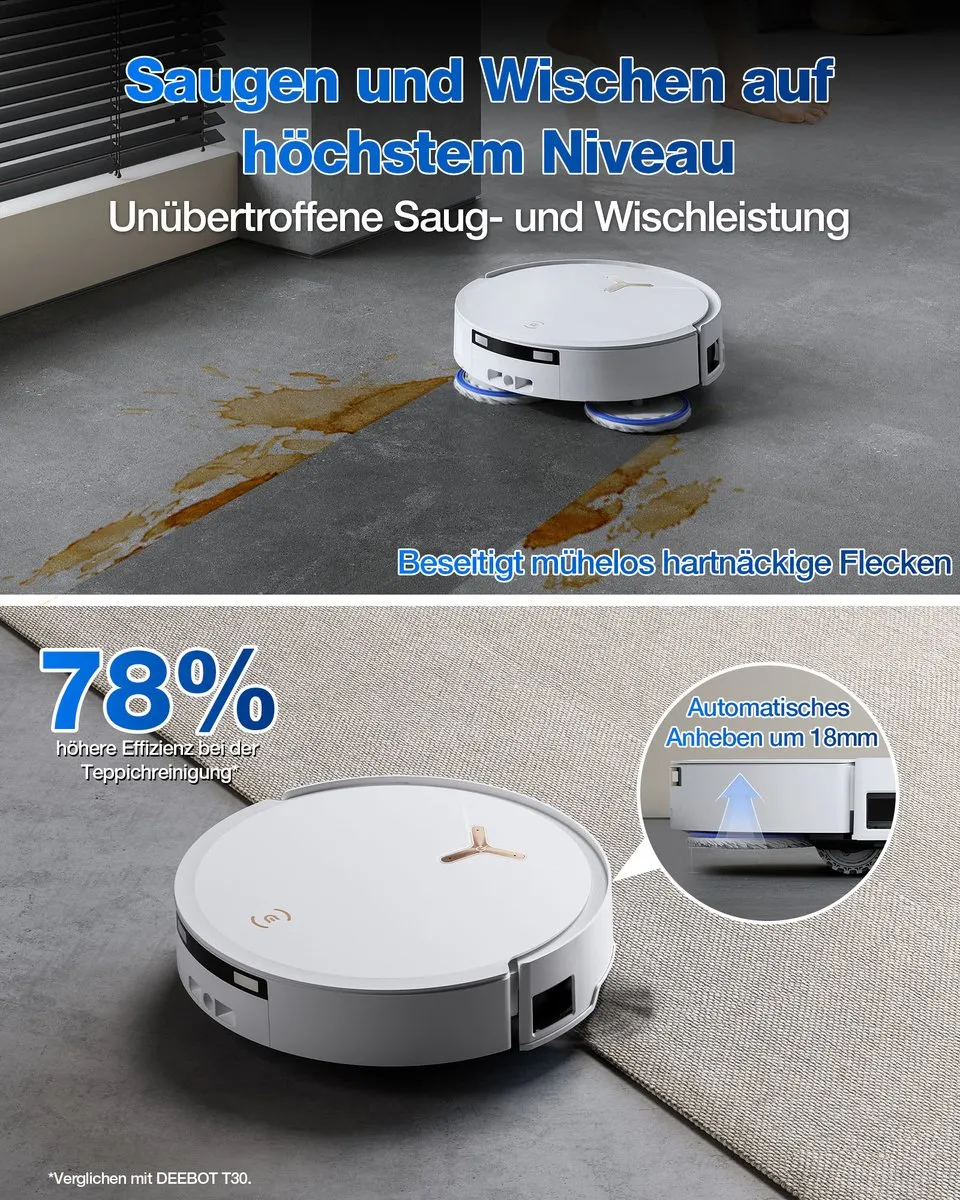 Ecovacs Deebot T50 Max Pro Omni Robotstofzuiger - 18.500 Pa - Wit
