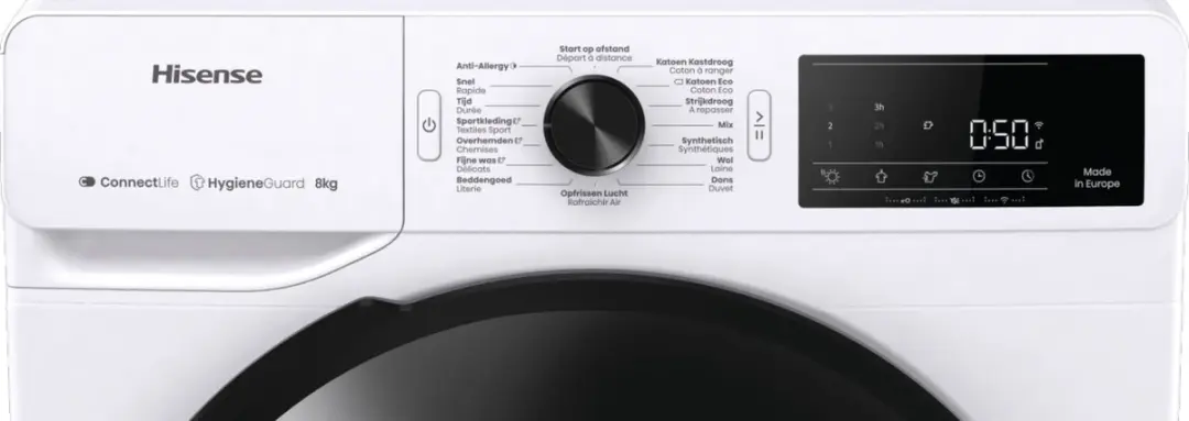 Hisense DH3V800UW/BLX Droger 8kg - 16 Programma's - Wit