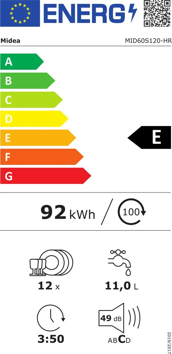 Midea MID60S120-HR Inbouwvaatwasser 12 Couverts - RVS - 49 dB