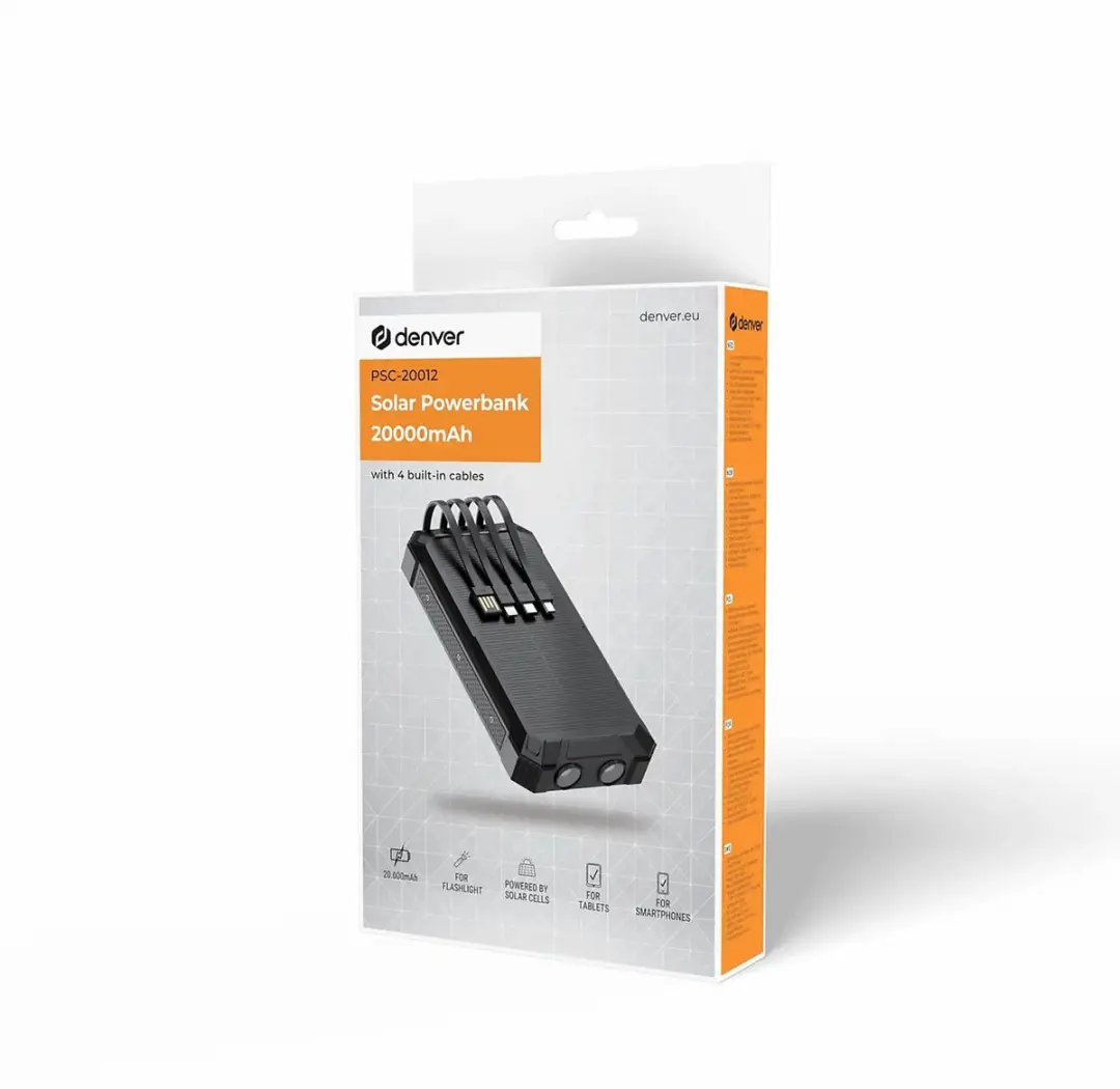 Denver PSC-20012 Powerbank 20000mAh - 74W - 2x USB - Zwart