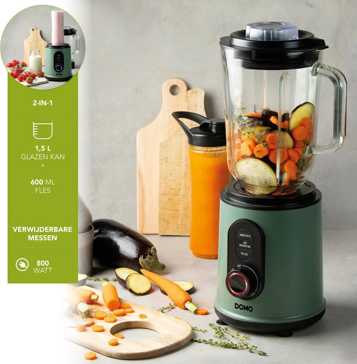 Domo DO734BL Blender 800W - Groen - 1,5L