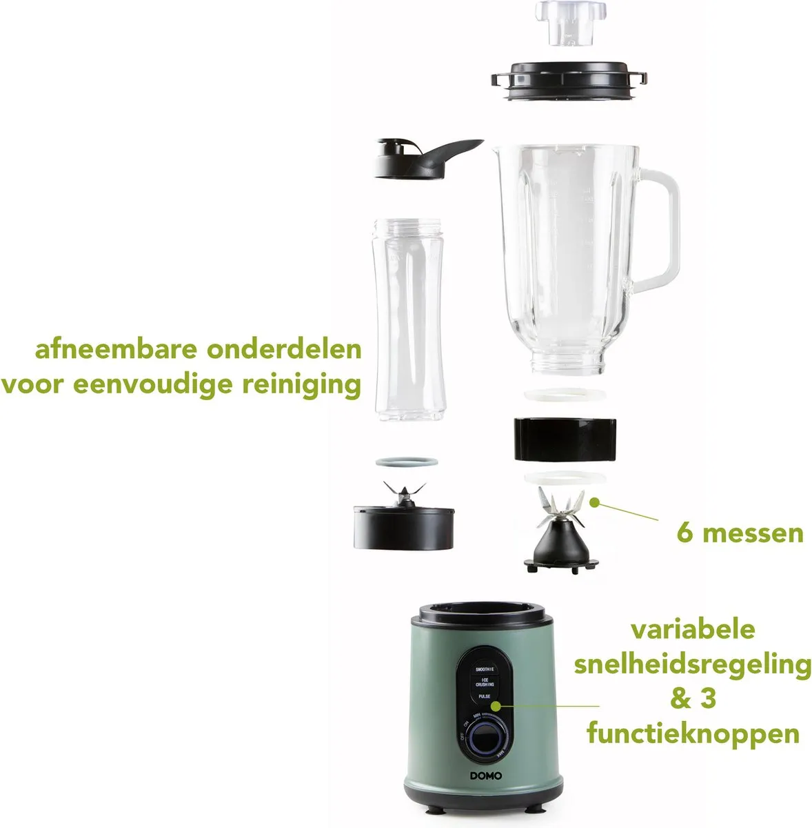 Domo DO734BL Blender 800W - Groen - 1,5L