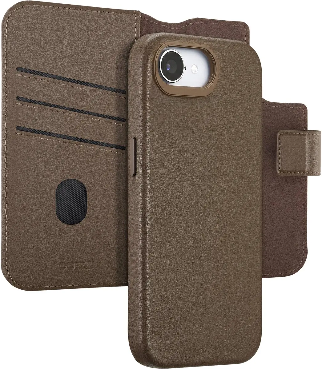 Accezz Hoesje iPhone 16/17 Leather Bookcase 2-in-1 - 3 Pasjes - Coffee Brown