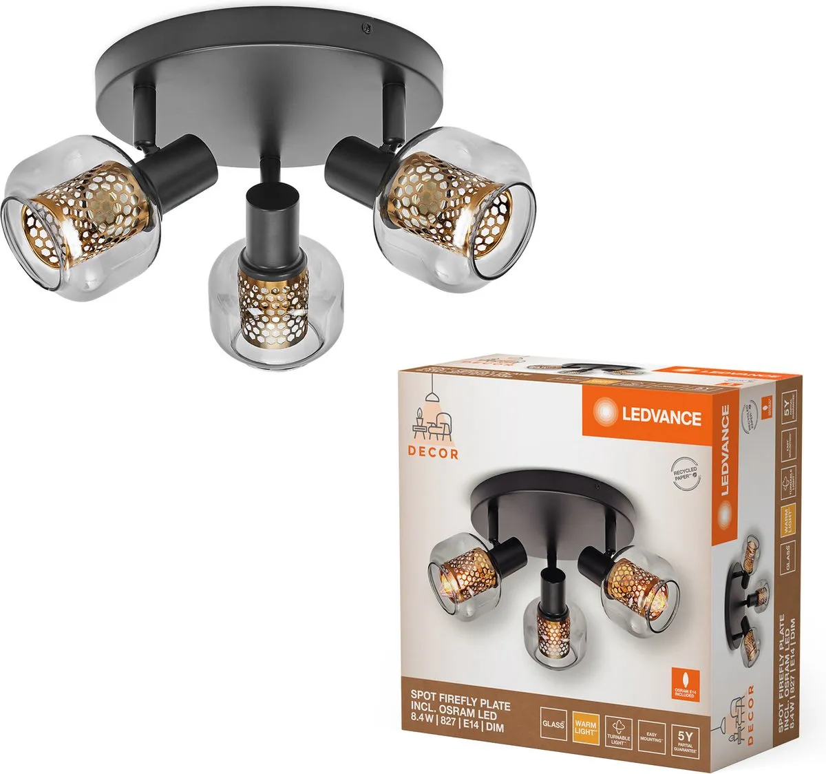 LEDVANCE Decor Spot Firefly E14 3x2,8W - 750lm - Zwart