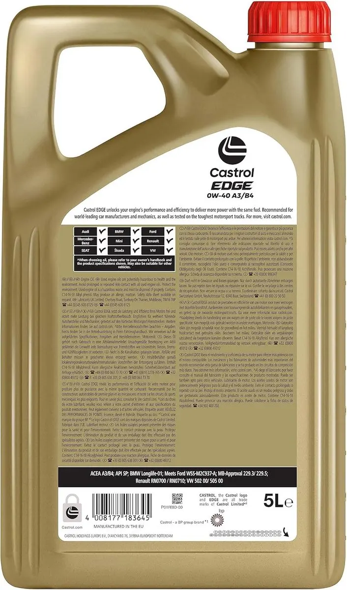 Castrol 0W-40 A3/B4 Motorolie - 5L