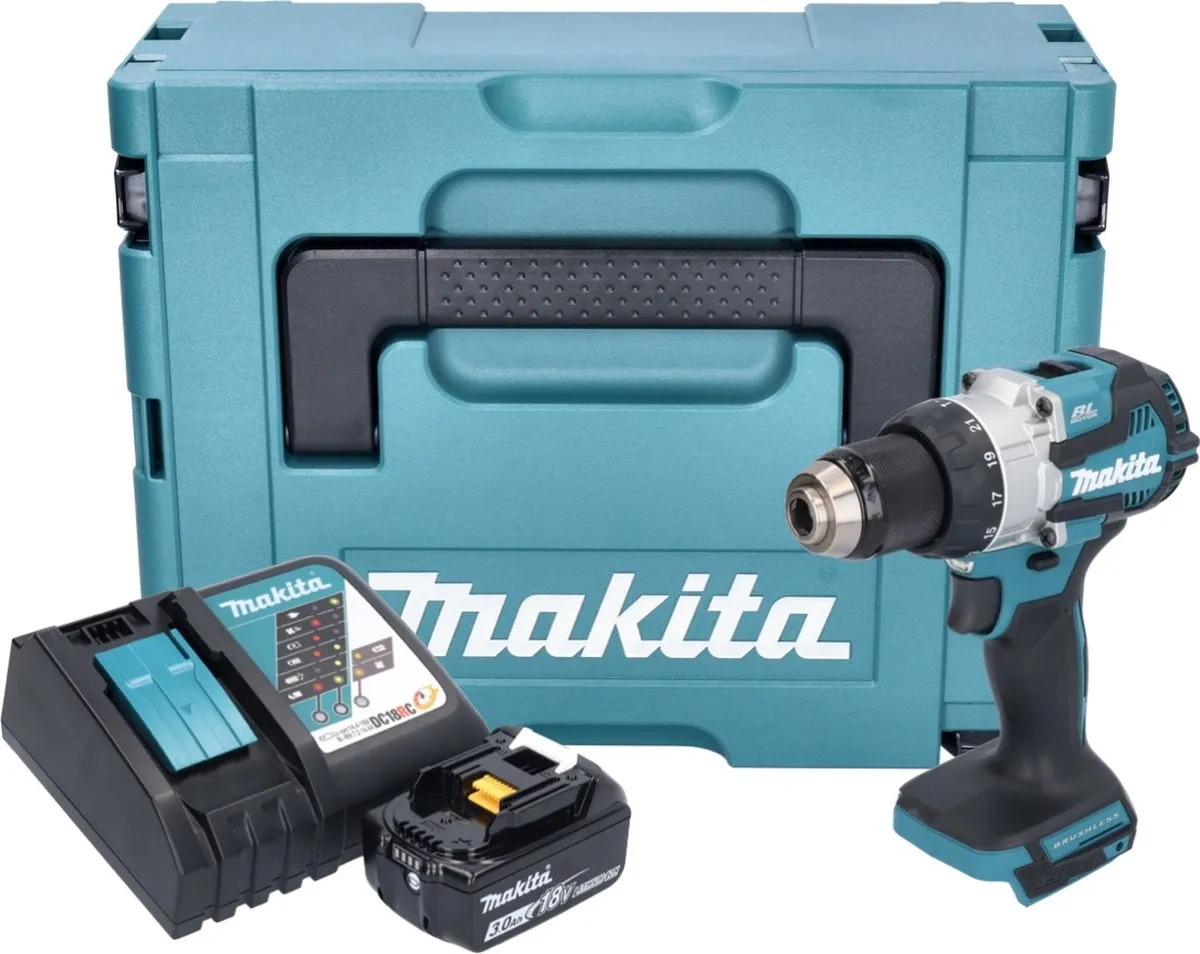 Makita DHP 489 RF1J Klopboormachine 18V 73Nm - Borstelloos - 21 standen - afbeelding 4 van 5