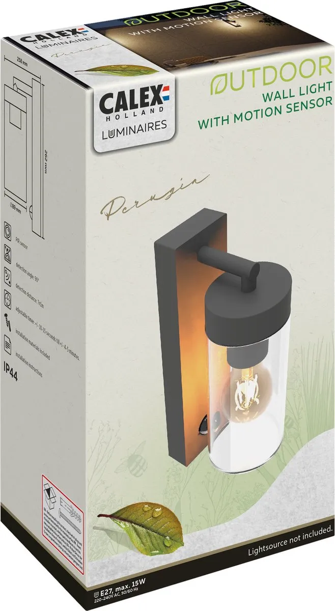 Calex LED Wandlamp Perugia E27 - 3.8W - Zwart - IP44