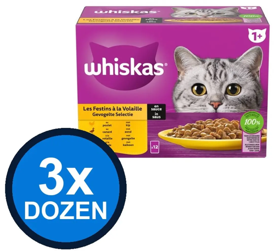 Whiskas 1+ Pouch Adult Saus Gevogelte Selectie