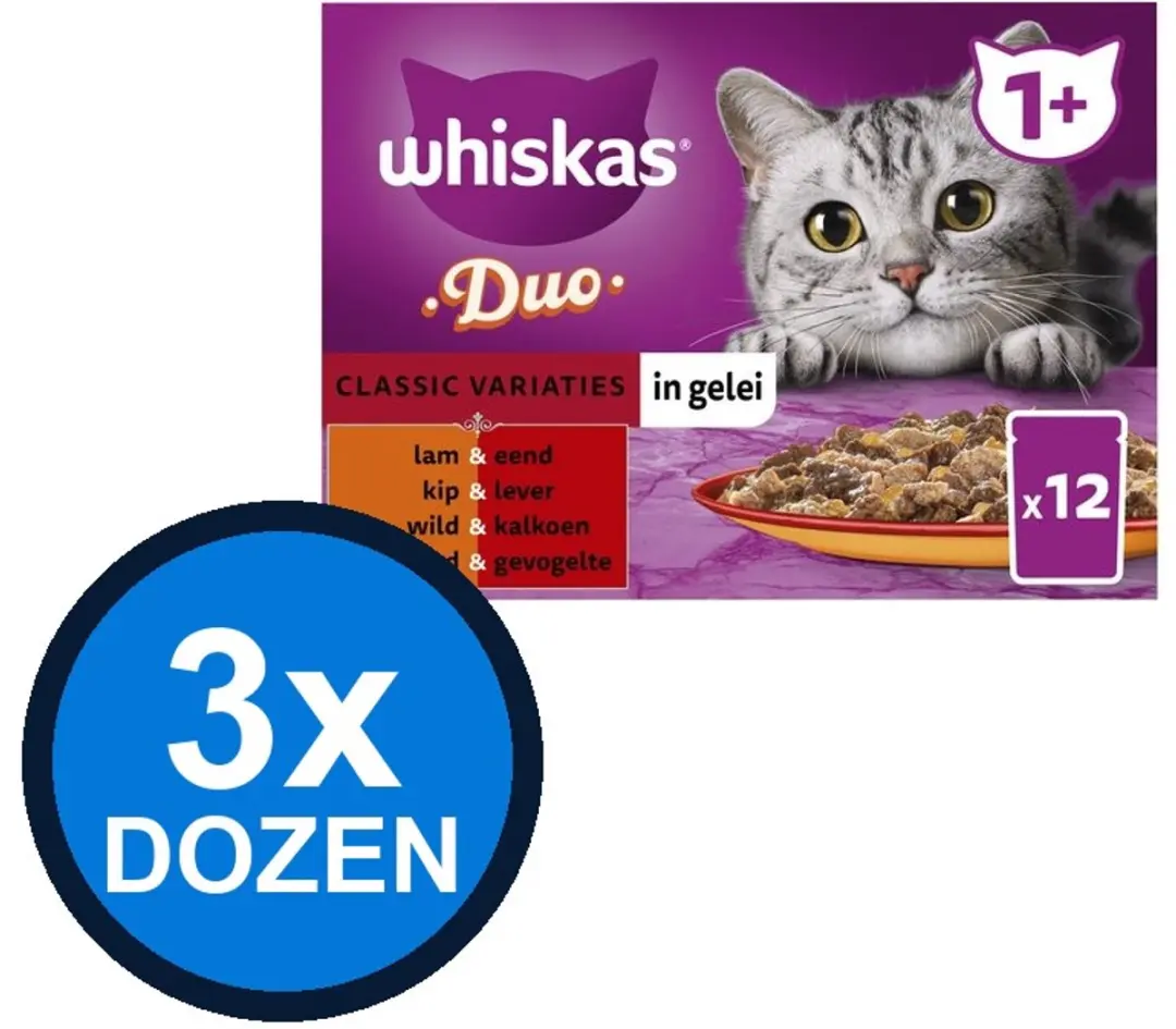 Whiskas 1+ Pouch Adult Gelei Duo Classic Selectie