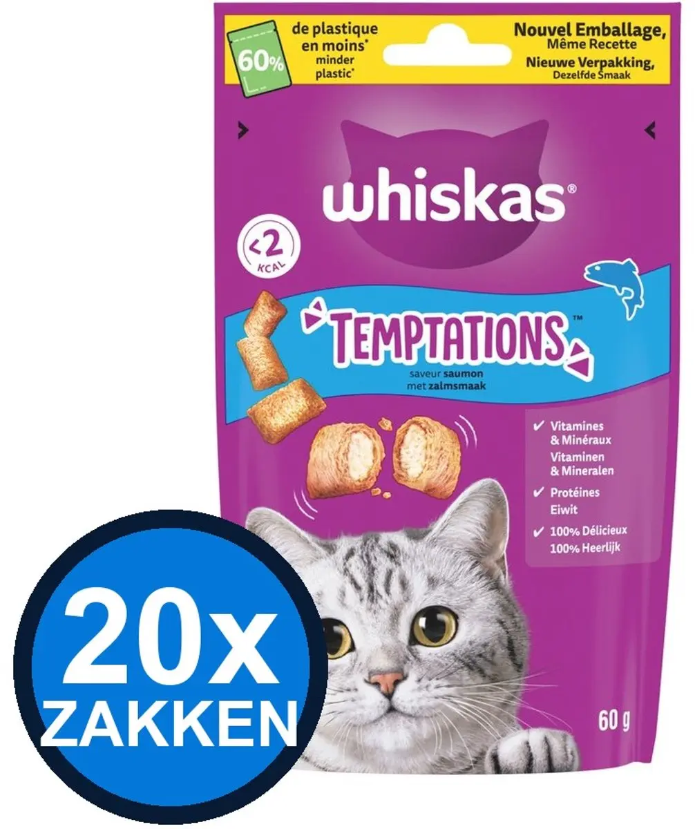 Whiskas Temptations Zalm Kattenvoer Snacks 20x60g