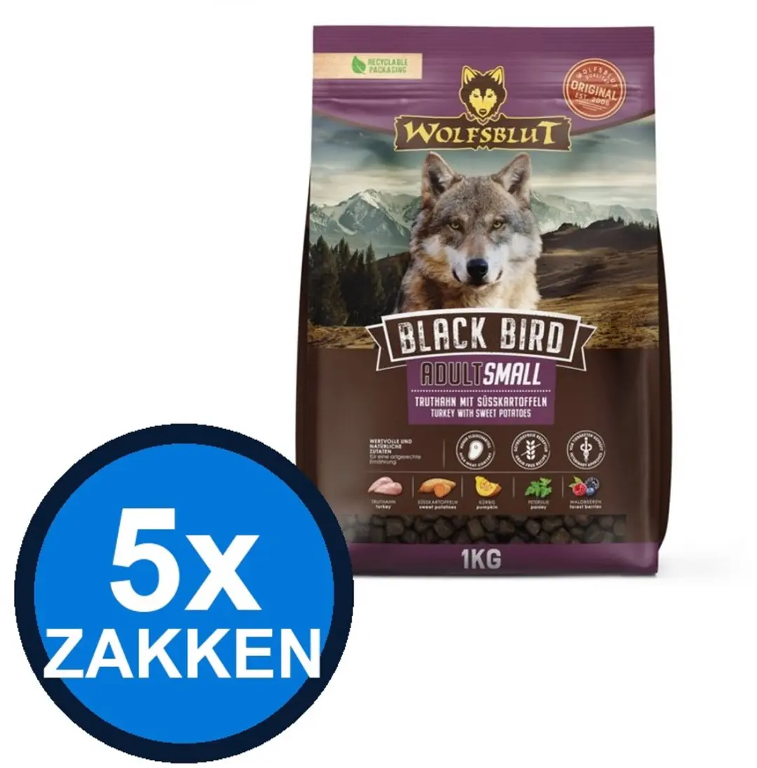 Wolfsblut Adult Black Bird Small Breed Hondenvoer Droogvoer 5x1kg