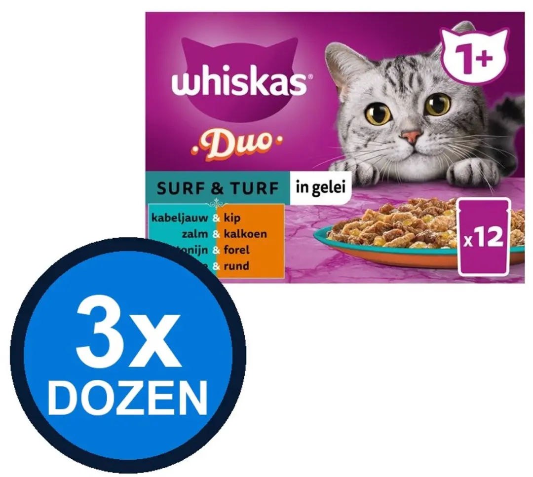 Whiskas 1+ Pouch Adult Gelei Duo Surf & Turf