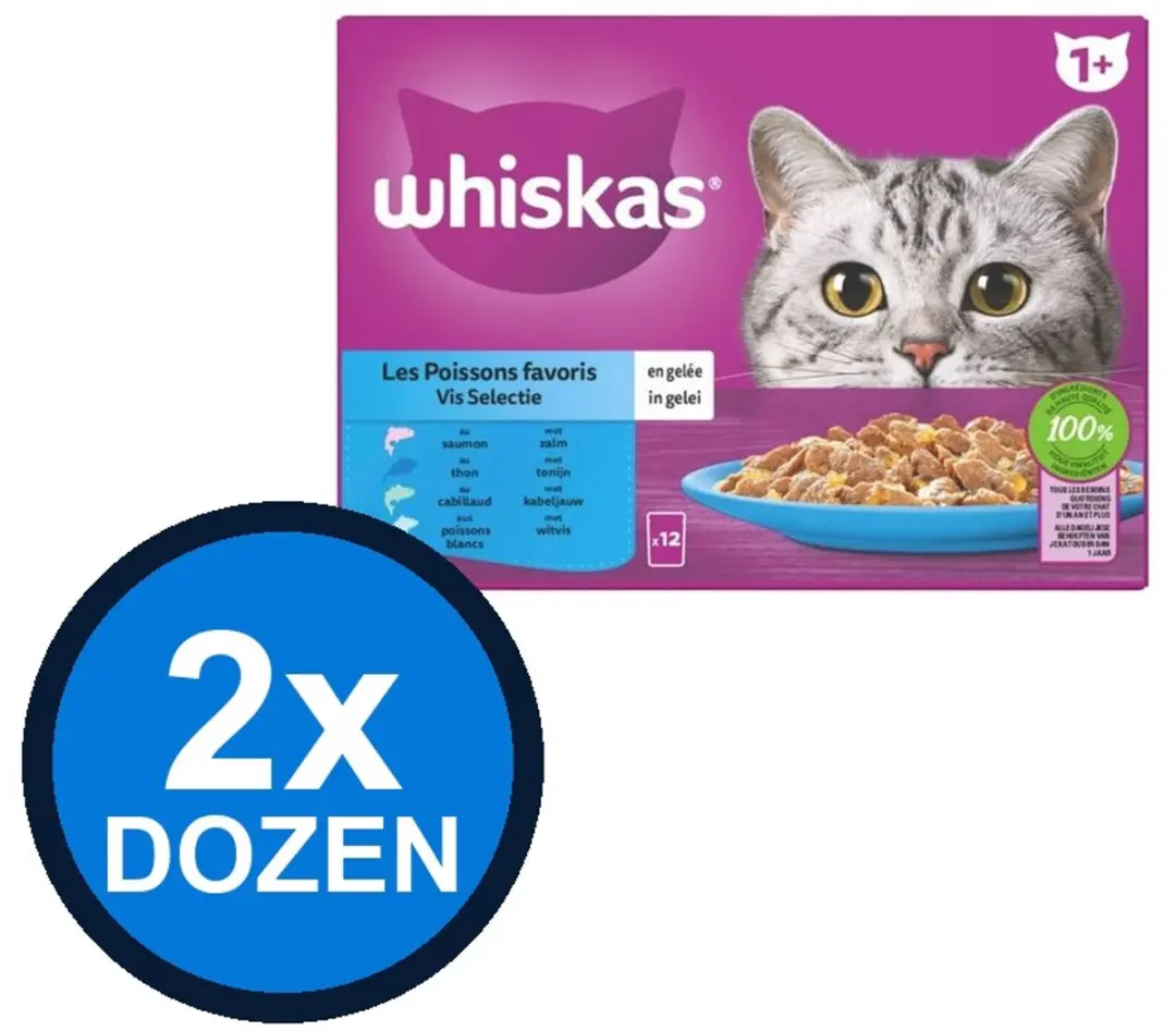 Whiskas Pouch Adult Gelei Vis Selectie