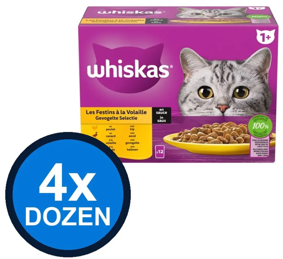 Whiskas 1+ Pouch Adult Saus Gevogelte Selectie