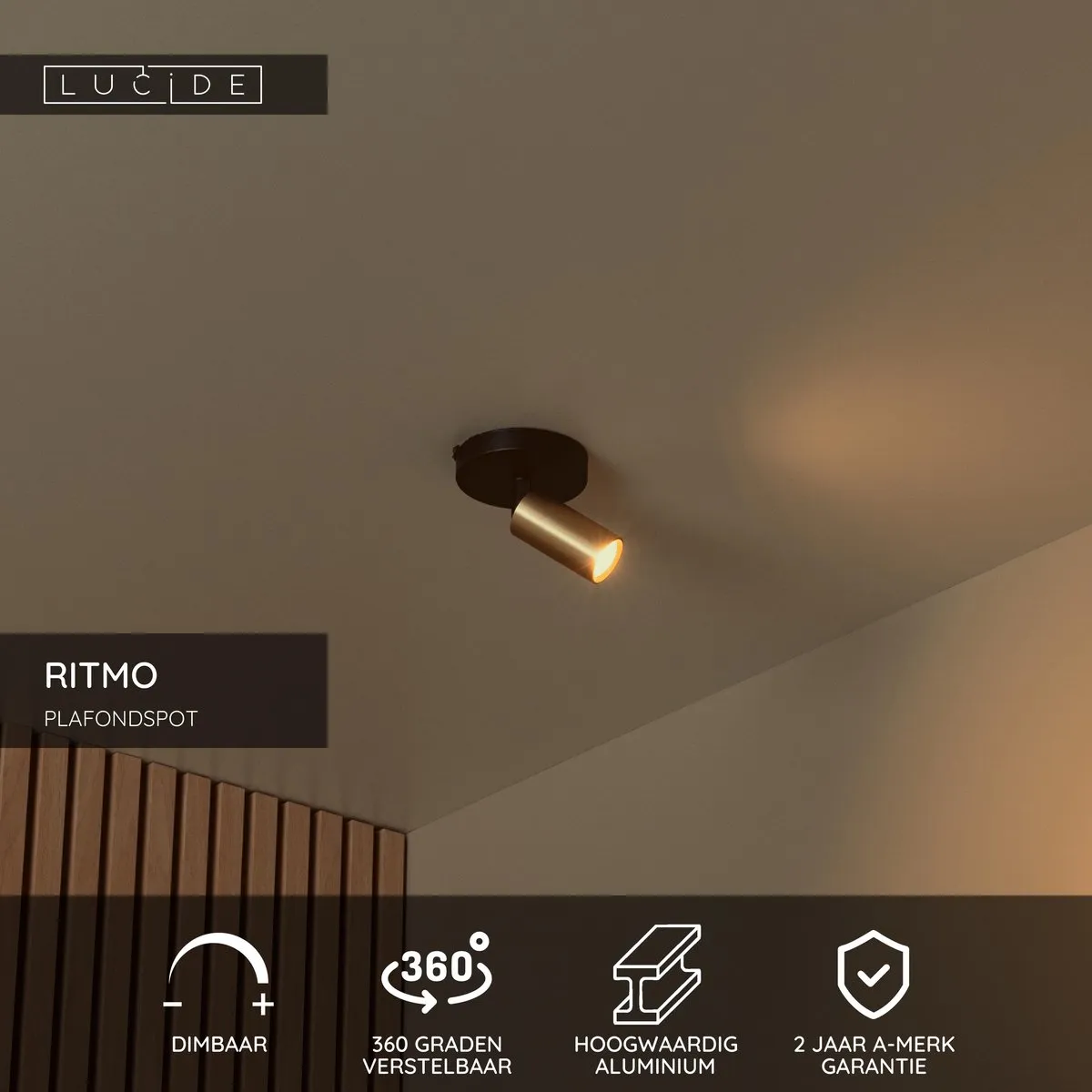 Lucide Ritmo Plafondspot Ø10cm Mat Goud - GU10