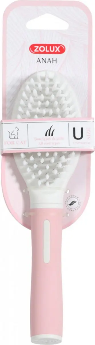 Zolux Anah Cat Kattenborstel - 5,5x3,5x21cm - Pink/Wit