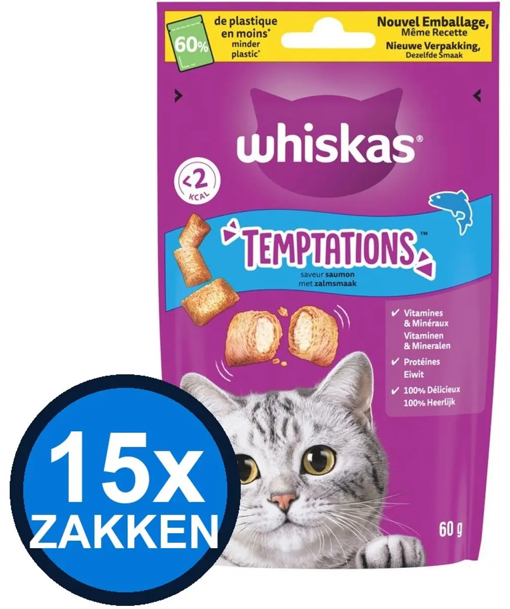 Whiskas Temptations Zalm Kattenvoer Snacks 60g