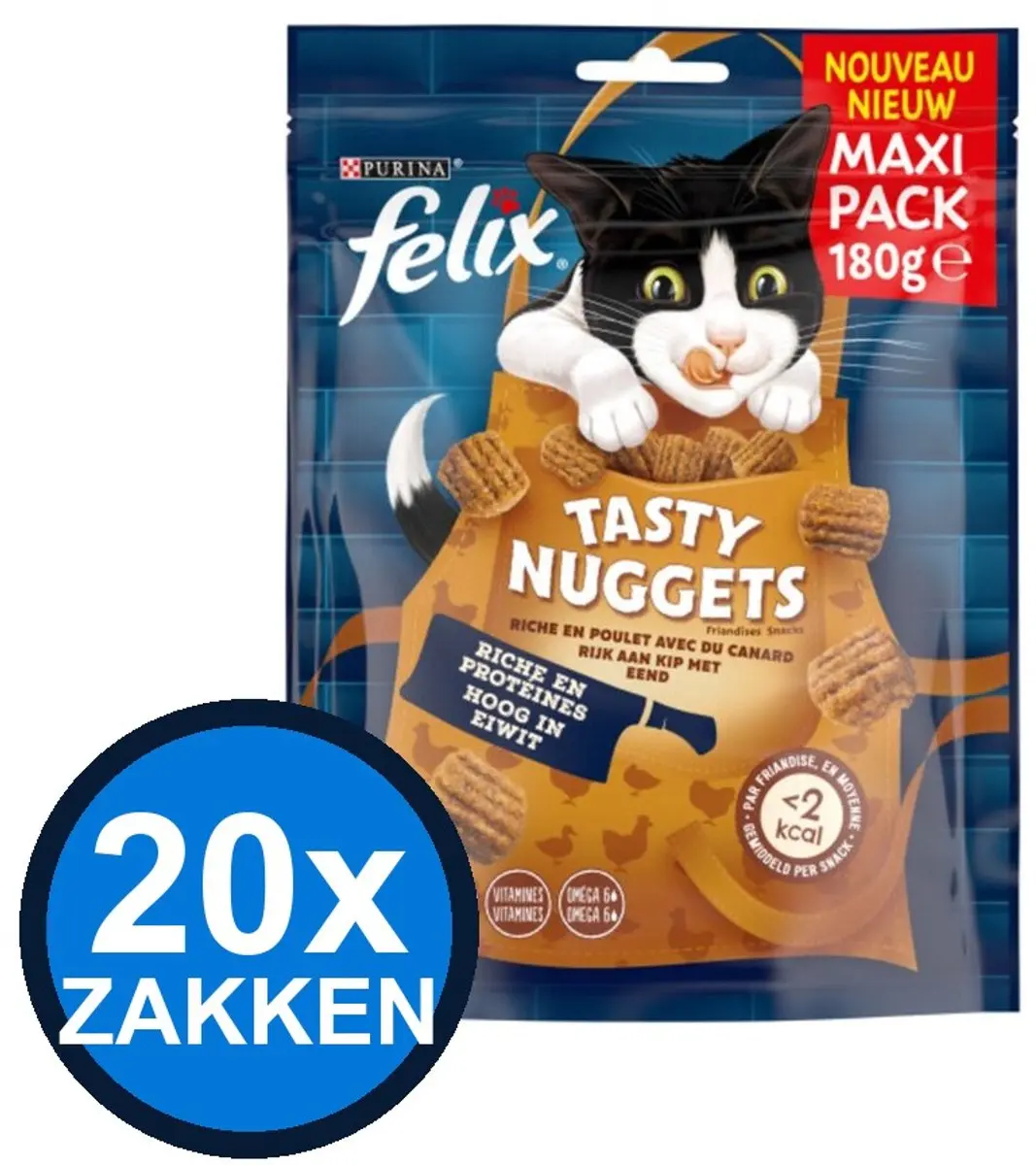 Felix Tasty Nuggets Kip & Eend Katten Snacks 20x180g