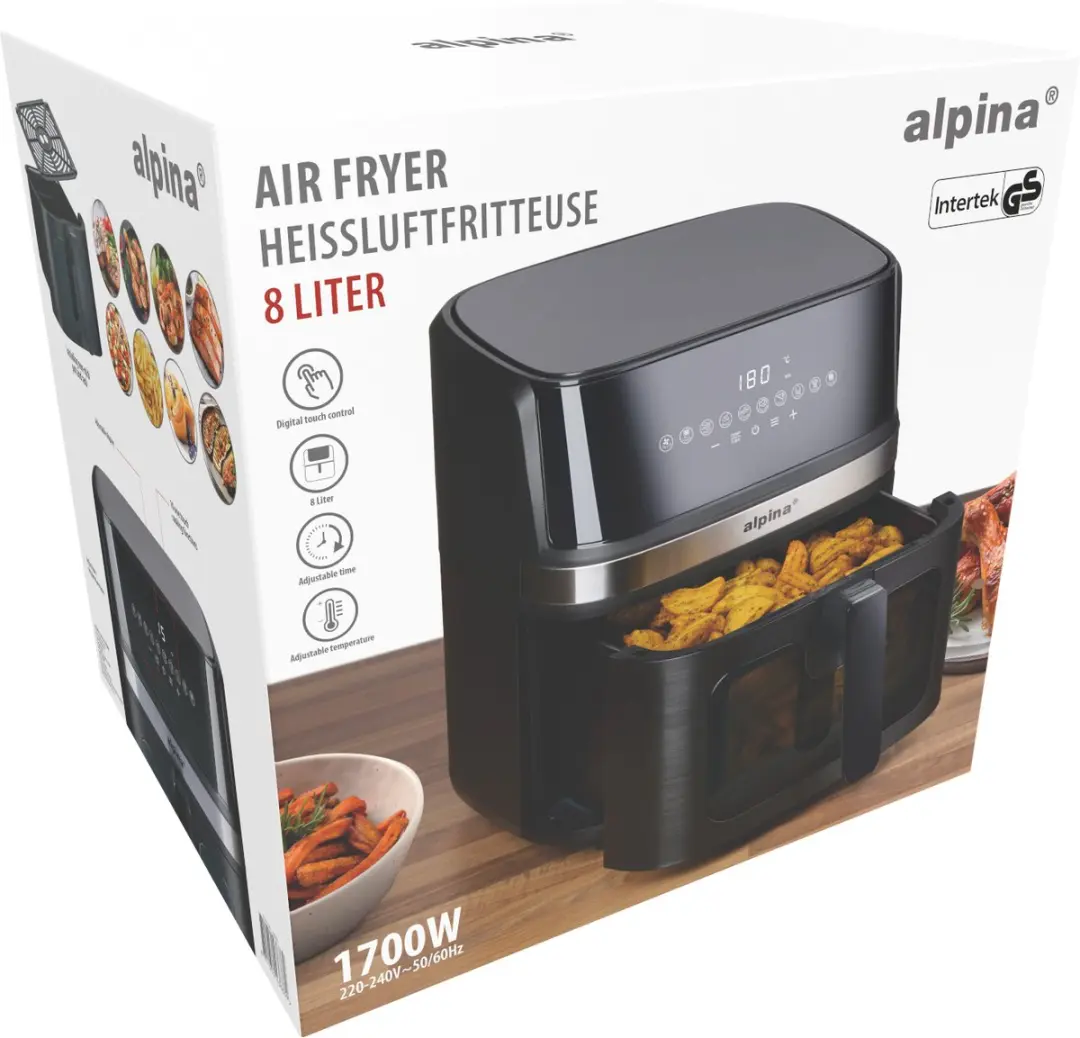 Alpina Airfryer XL 8L - 1700W - 10 Programma's - Zwart