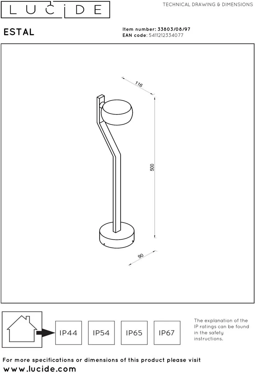 Lucide ESTAL Sokkellamp LED 9W 2700K - Roestbruin
