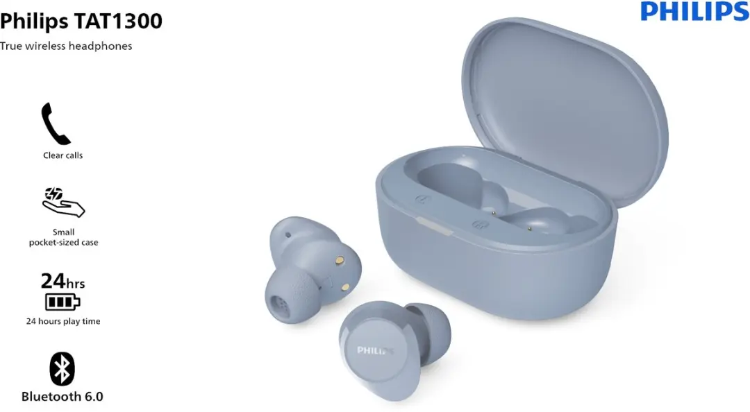 Philips TAT1300LB True Wireless Oordopjes - 24 Uur - IPX4 - Lichtblauw/Violet