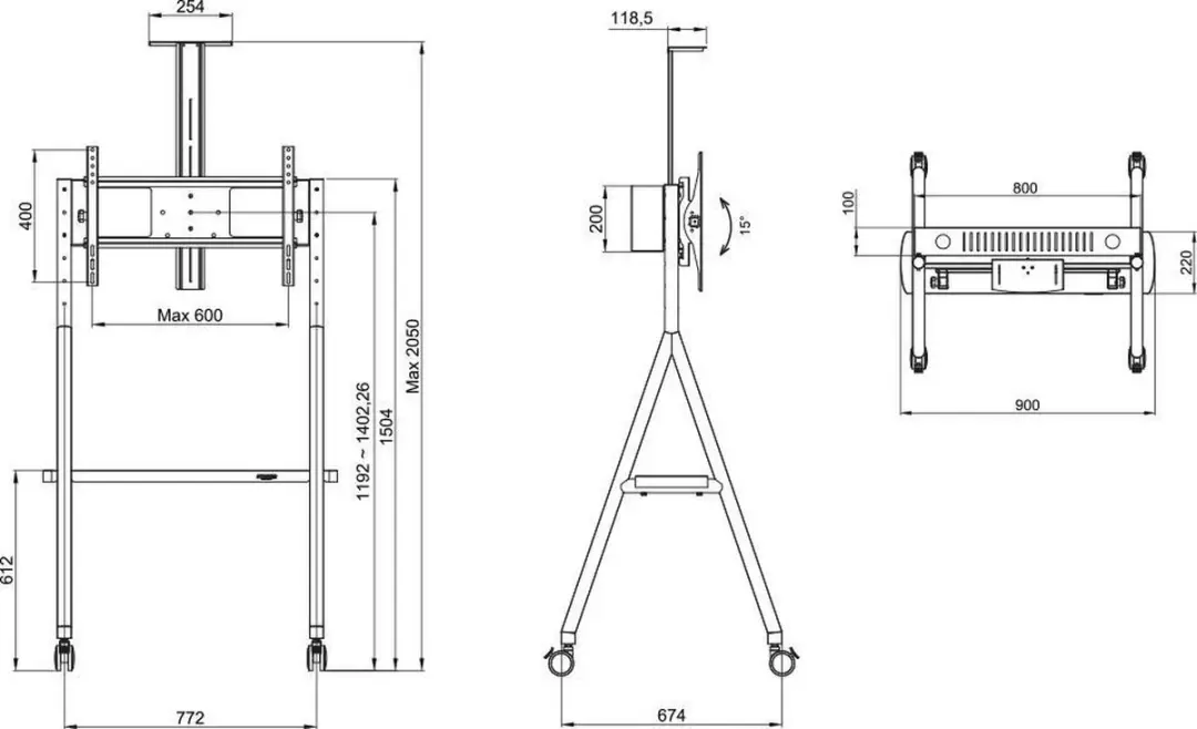 Neomounts NS-M1500BLACK TV Trolley 32-65" - Zwart