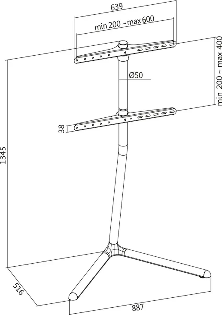 Logilink BP0079 TV Stand - 49-70" - V-Base - 40kg - Zwart - afbeelding 4 van 6