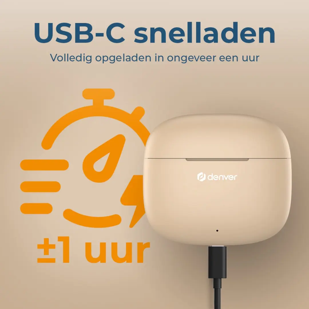 Denver TWE48 Oordopjes - Bluetooth 5.3 - 6 uur - Nude - afbeelding 6 van 6