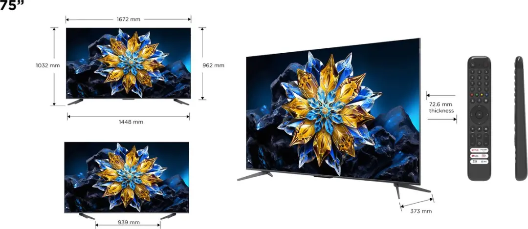 TCL 75C61B Pro 75 inch QLED TV - 4K - Zwart