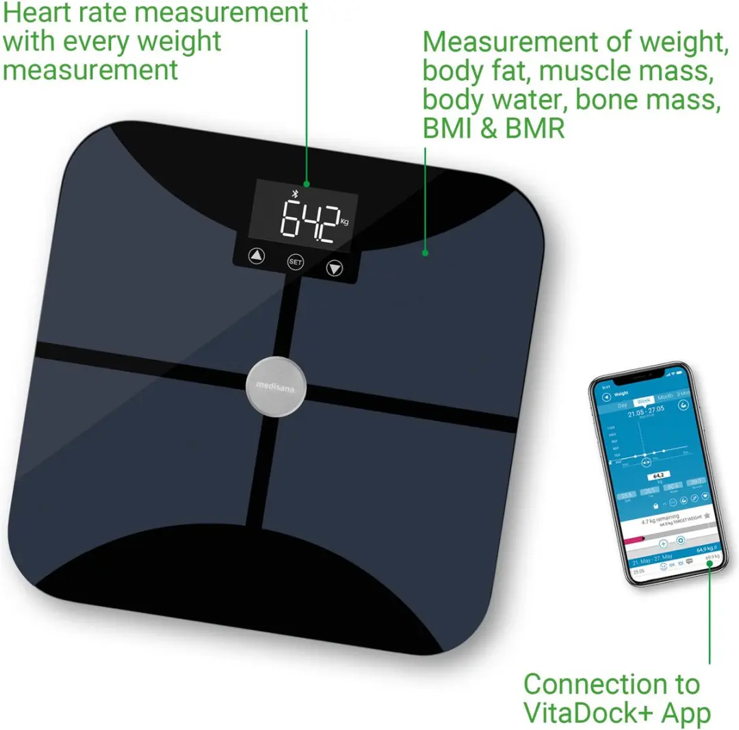 Medisana BS 652 Connect Lichaamsanalyse Weegschaal - 180 kg - 8 Personen - Zwart