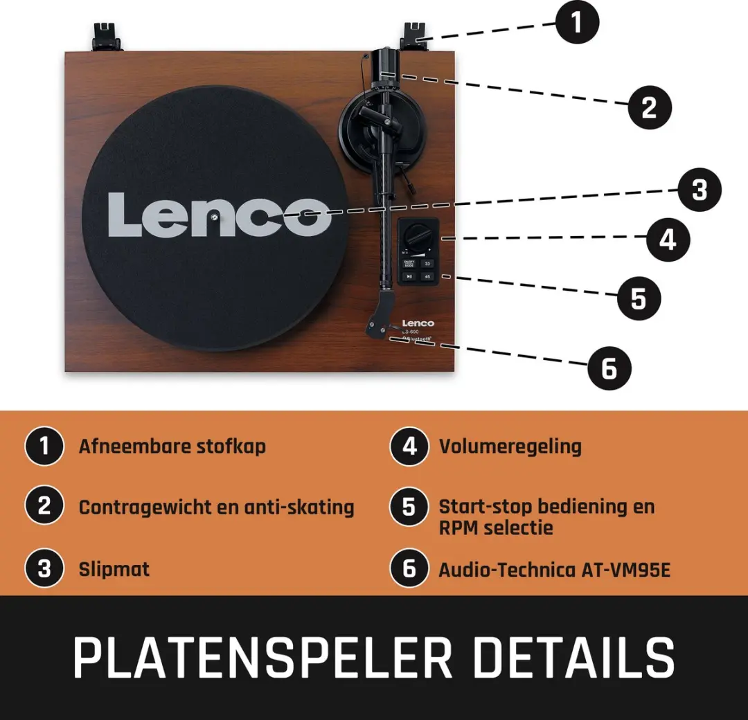 Lenco LS-600WA Platenspeler Bundel - Walnoot - 20 Stuks