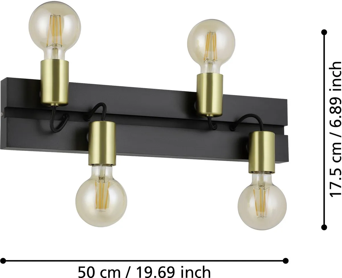 Eglo Macchione Wandlamp 50cm - 4 Lichtpunten - Zwart/Goud - afbeelding 6 van 6