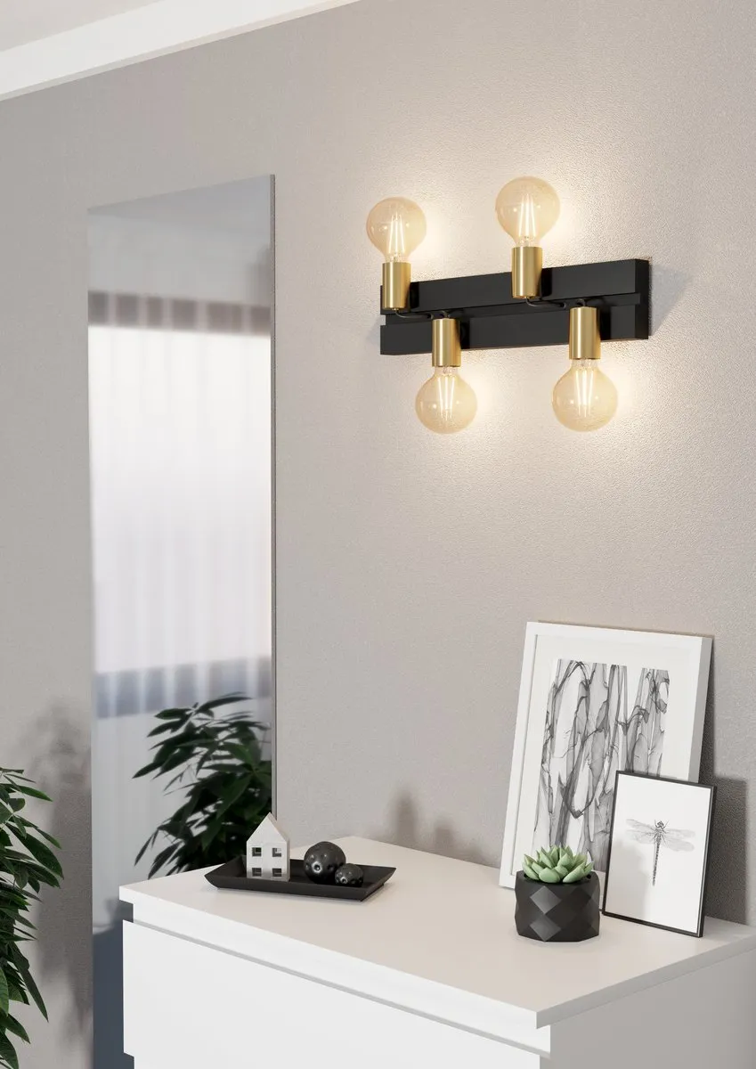 Eglo Macchione Wandlamp 50cm - 4 Lichtpunten - Zwart/Goud