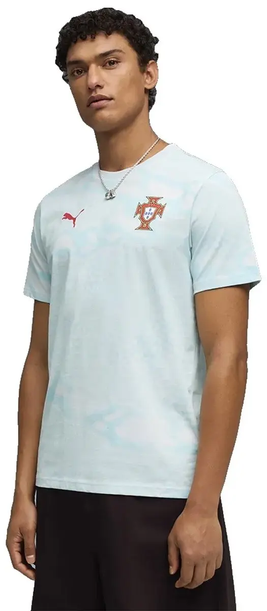 PUMA Portugal Ftblculture AOP T-shirt - S - Sea Glass/Club Red