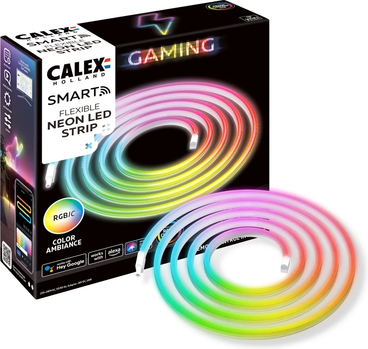 Calex Gaming Neon Flex LED Strip - Razer Chroma Compatibel - Smart Home - RGBIC Synchronisatie voor PC - 2m