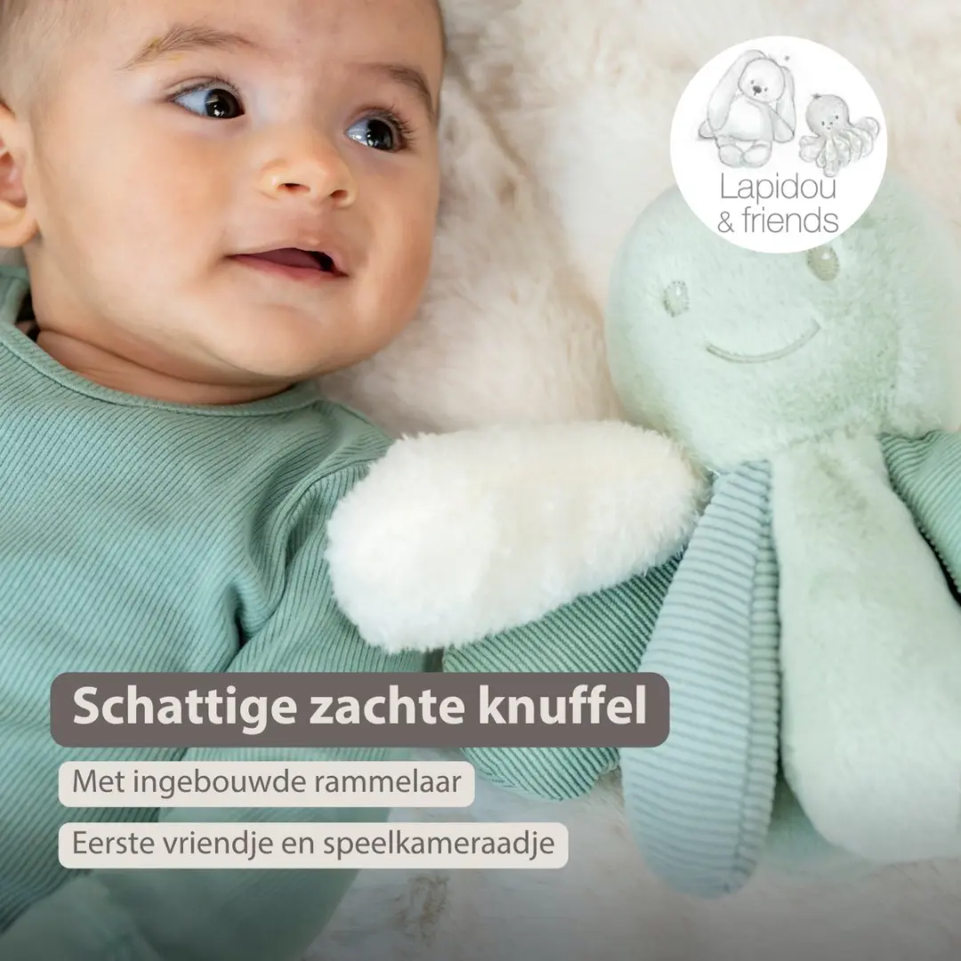 Nattou Lapidou Knuffel Octopus 26cm - Lindegroen
