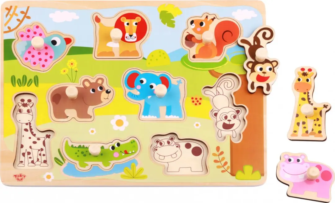 Tooky Toy Houten Dierenpuzzel TY857 - 10-delig - Educatief Speelgoed