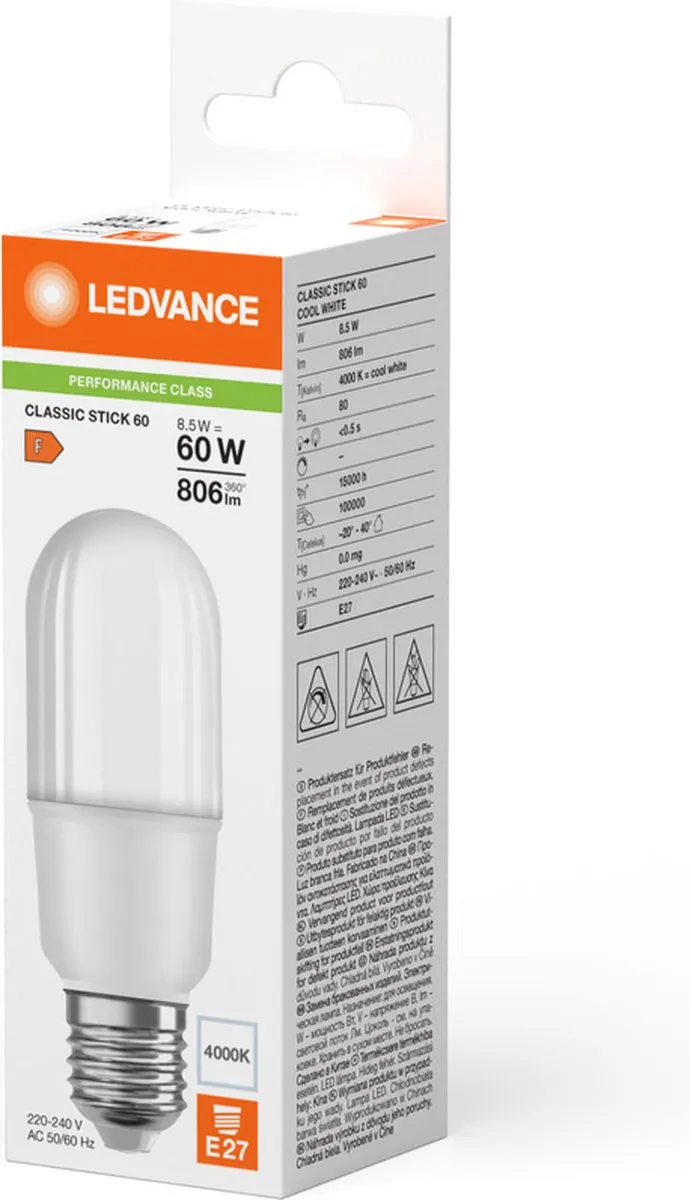 LEDVANCE LED Classic Sticklamp E27 8W - Mat Glas