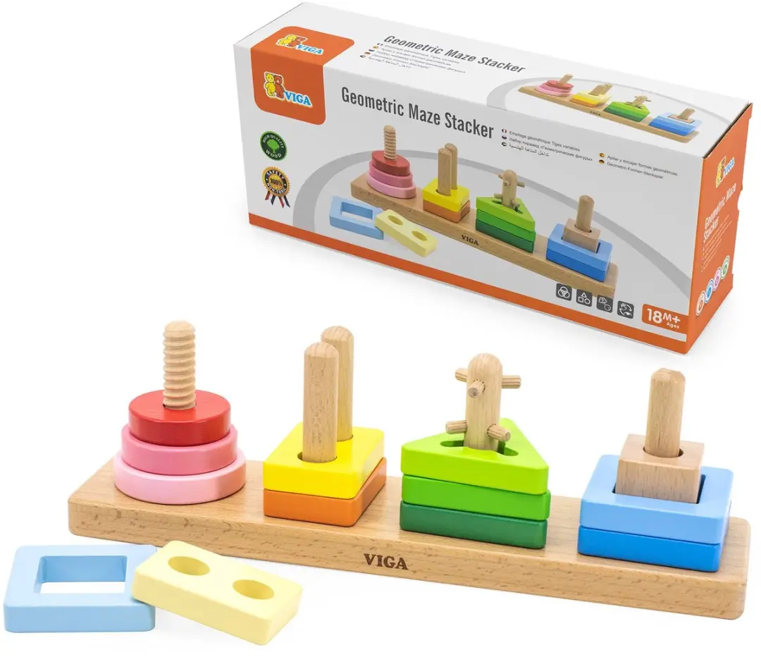 Viga Houten Geometrische Sorteerder Doolhof - 12 Stuks - Meerkleurig