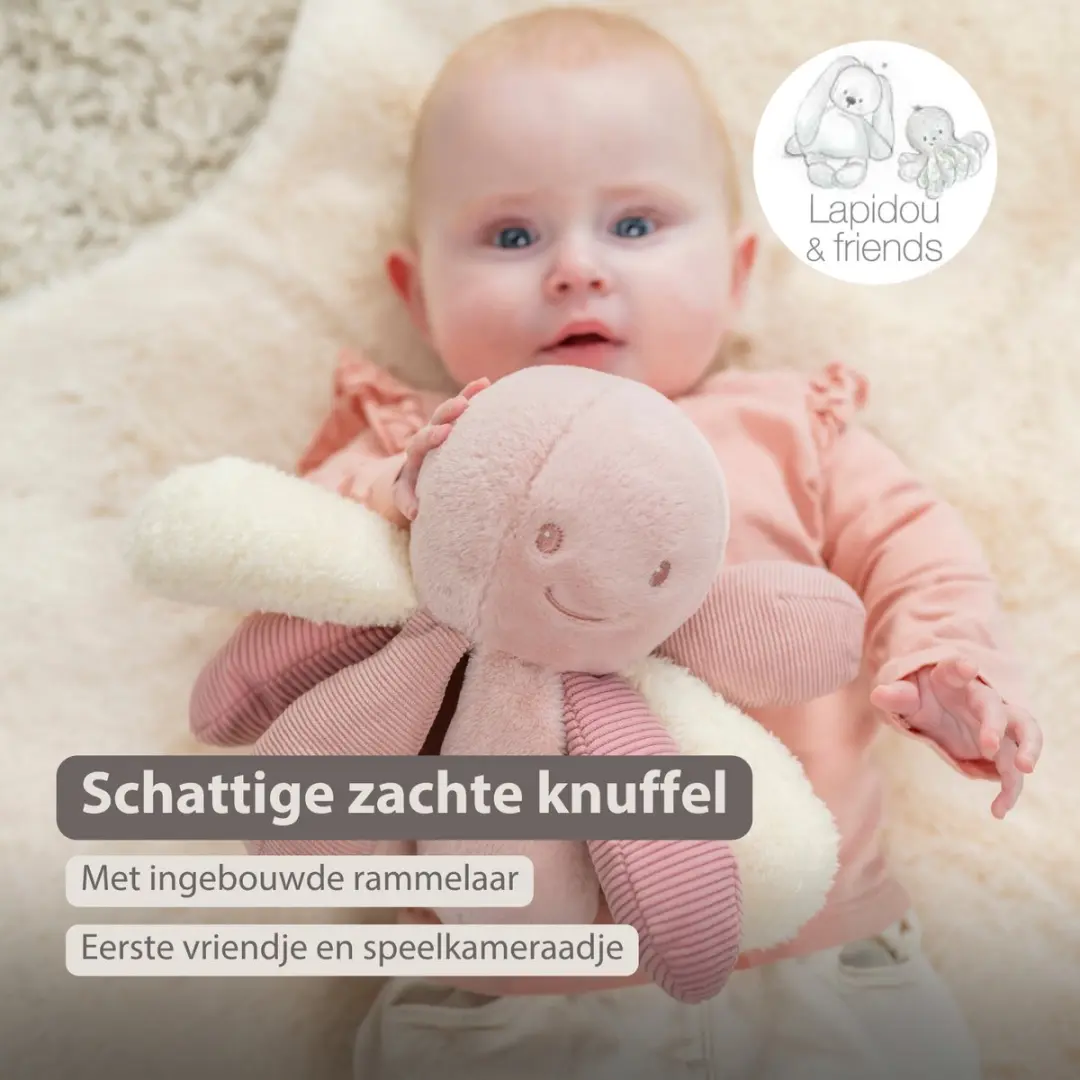 Nattou Lapidou Knuffel Octopus 26cm - Roze - afbeelding 6 van 6