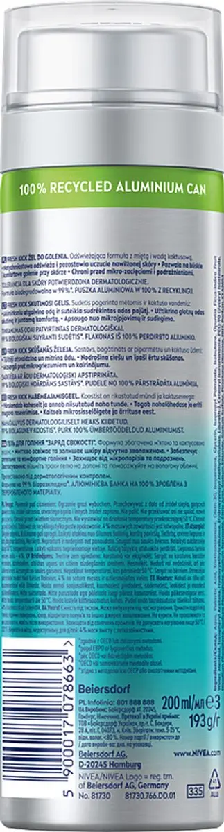 NIVEA Fresh Kick Verfrissende Scheergel 200ml - Mint & Cactuswater
