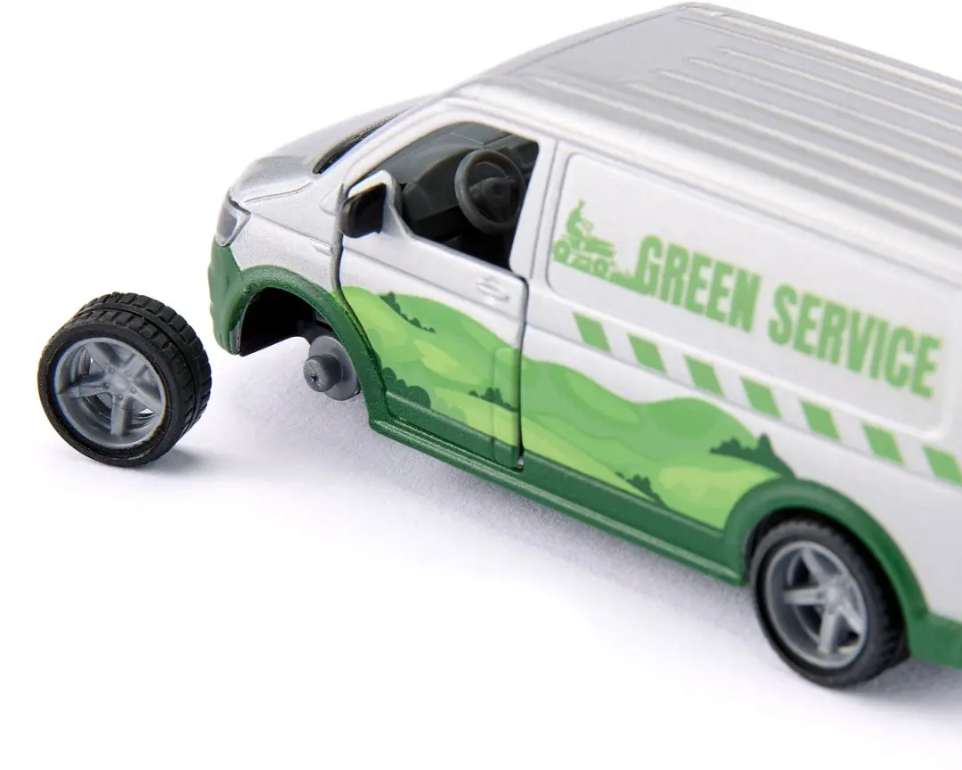 SIKU 2005 VW T6 met Lawn Tractor 1:50 - Metaal/Kunststof - Silver/Groen - afbeelding 6 van 6
