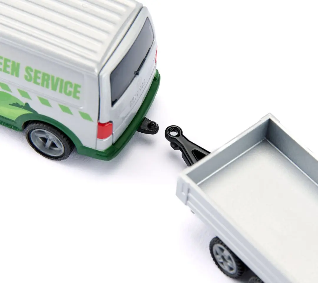SIKU 2005 VW T6 met Lawn Tractor 1:50 - Metaal/Kunststof - Silver/Groen
