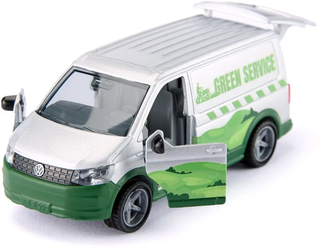 SIKU 2005 VW T6 met Lawn Tractor 1:50 - Metaal/Kunststof - Silver/Groen