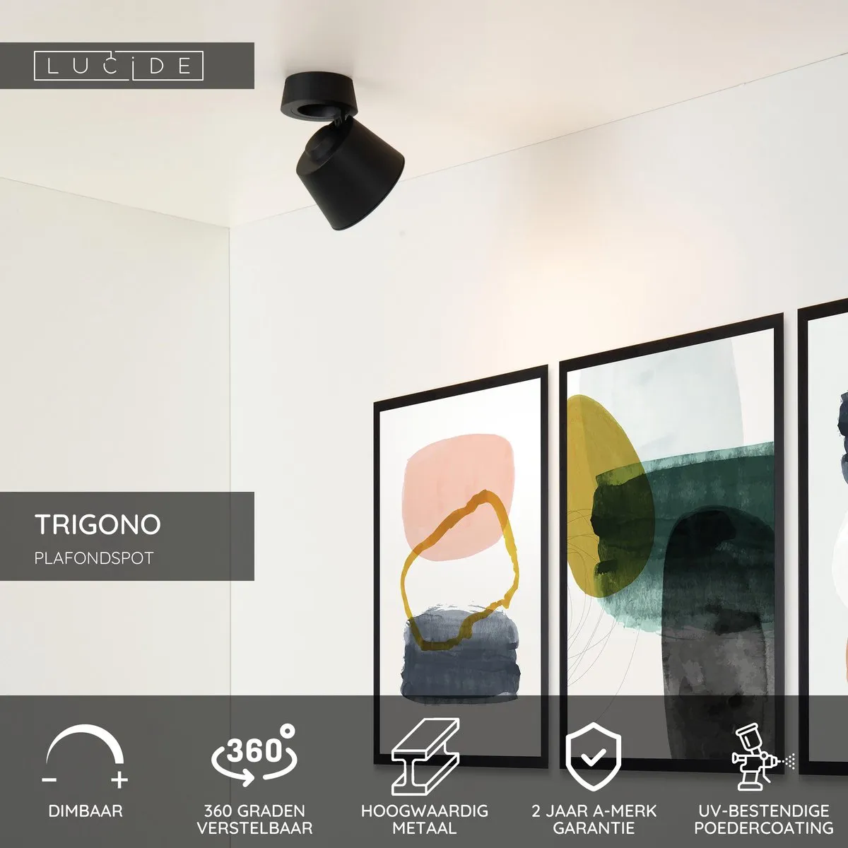Lucide Trigono Plafondspot Ø10,5cm - 1xGU10 - Zwart