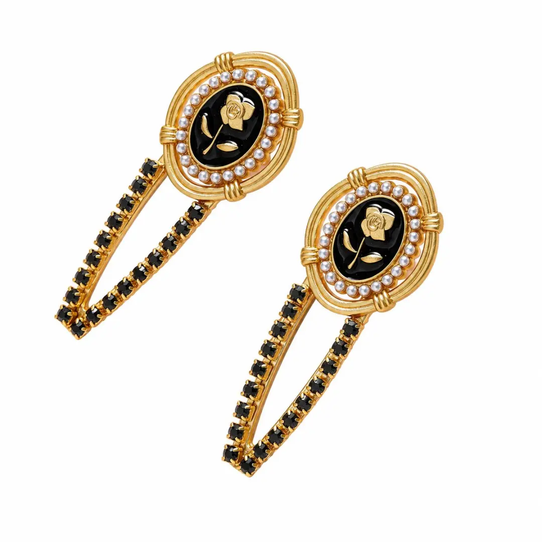 NuveX Haarspeldjes Goud - Bloemenmotief met Parels & Strass - 2 Stuks