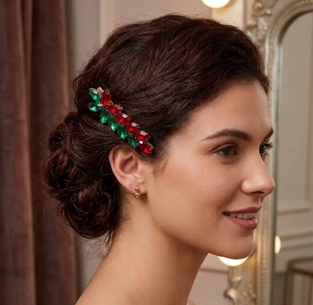 NUVEX Haarclips Set - 2 Stuks - Rood/ Groen Strass
