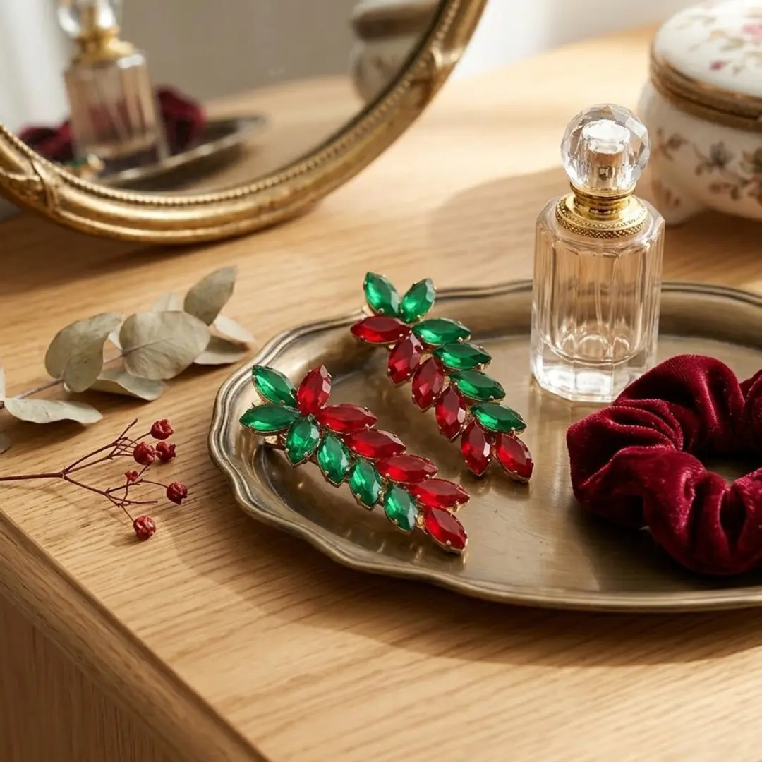 NUVEX Haarclips Set - 2 Stuks - Rood/ Groen Strass