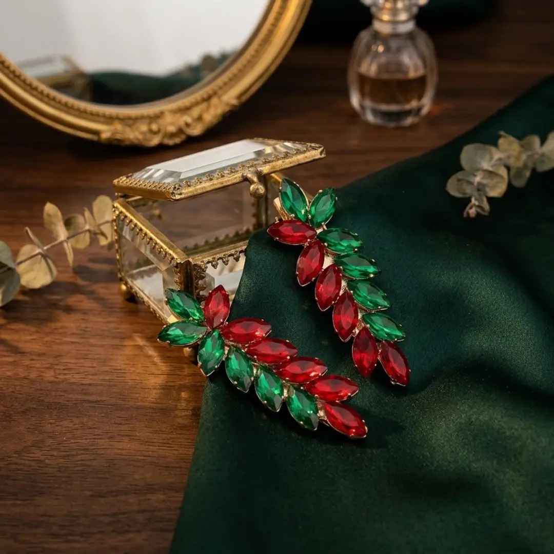 NUVEX Haarclips Set - 2 Stuks - Rood/ Groen Strass